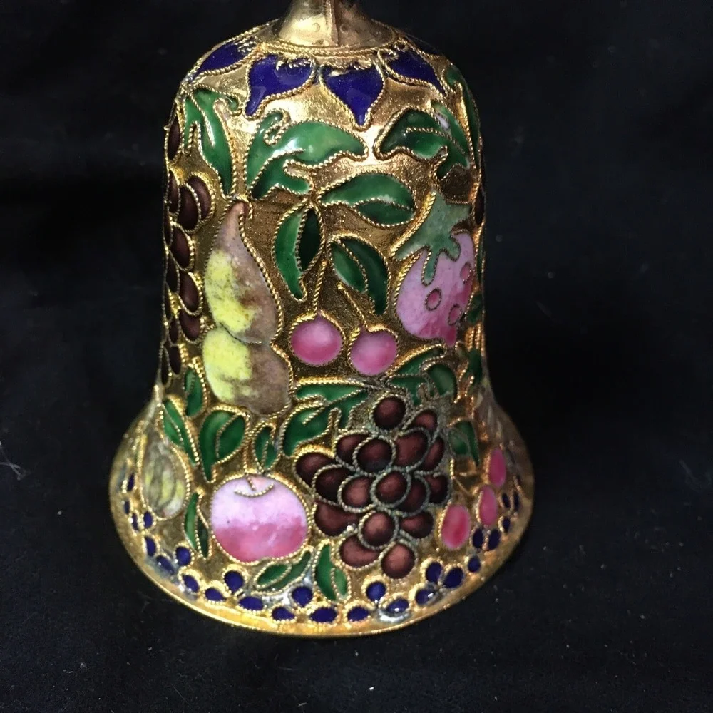 Cloisonne Bell Christmas Ornament Fruit Grapes Cherries Design 3